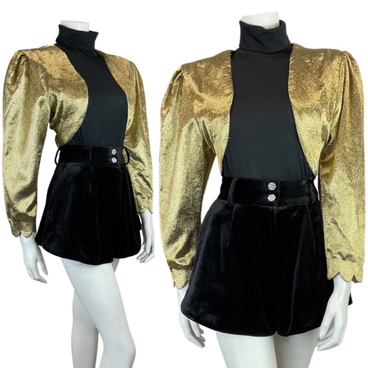 VINTAGE 70s GOLD GLITTER DISCO PARTY LUREX CROPPED BOLERO JACKET 12 14