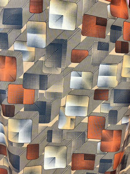 VINTAGE 60s 70s YELLOW BLACK ORANGE GEOMETRIC GRID CHECKED DRESS 10 12