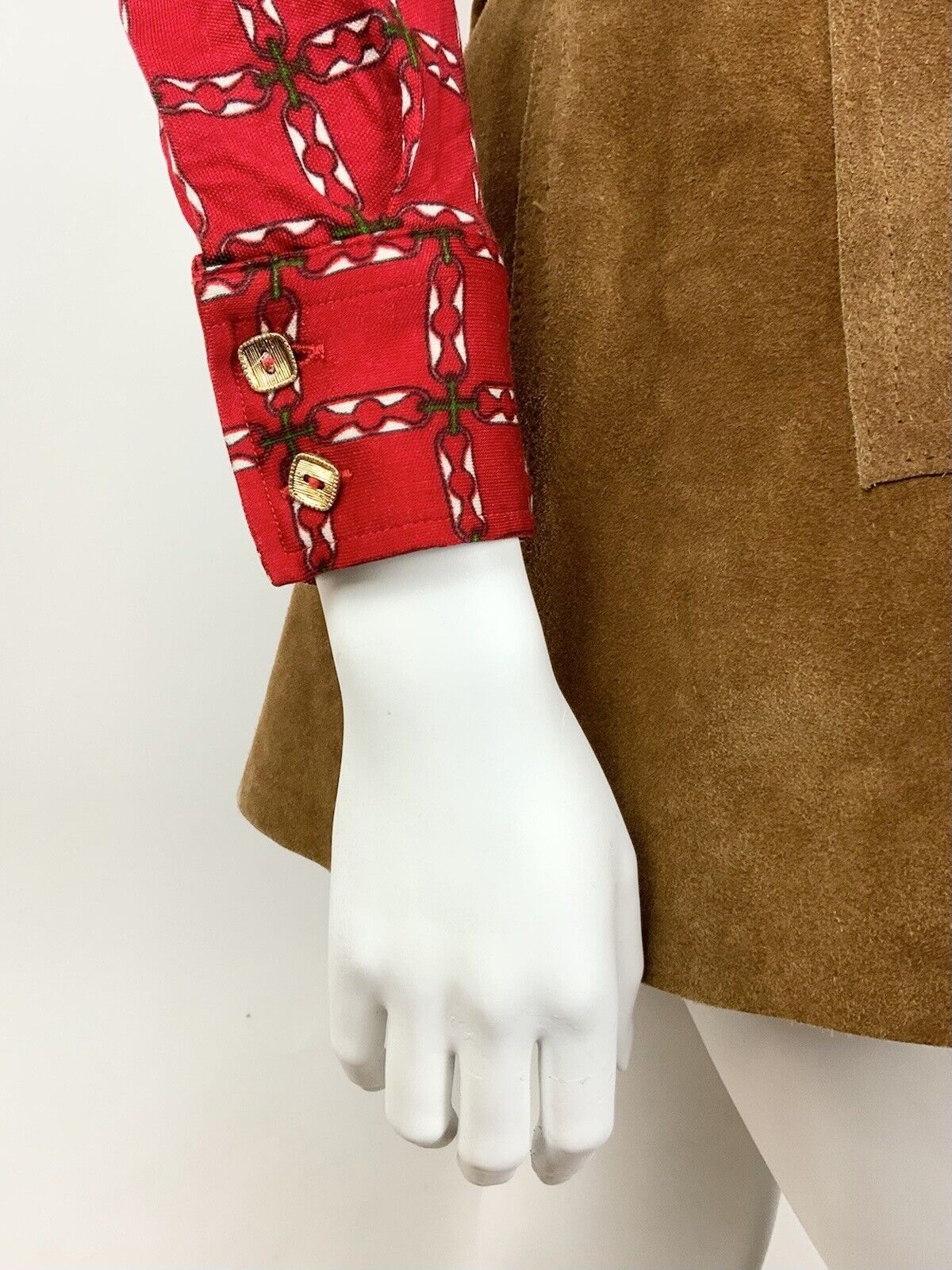 VINTAGE 60s 70s RED GREEN WHITE CHECKED GRID GEOMETRIC MOD DAGGER SHIRT 6 8