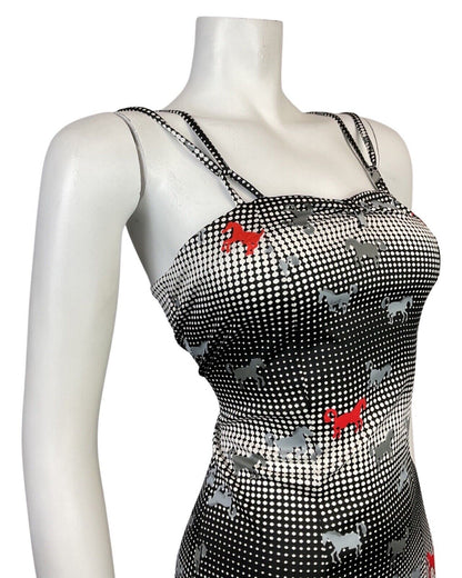 VINTAGE 60s STYLE 90s BLACK WHITE RED HALFTONE DOTTY HORSE STRAPPY SUN DRESS 8
