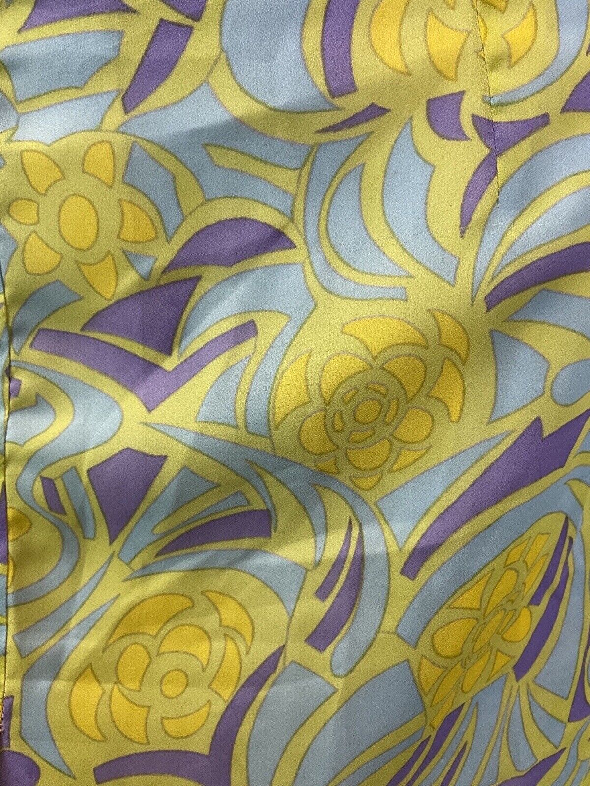 VINTAGE 60s 70s GREEN BLUE PURPLE GEOMETRIC PSYCHEDELIC SHIRT DRESS 12 14