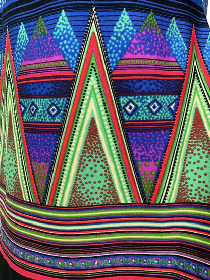 VTG 60s 70s BLUE GREEN PINK DOTTY STRIPED AZTEC BELTED DAGGER SHIRT DRESS 8 10