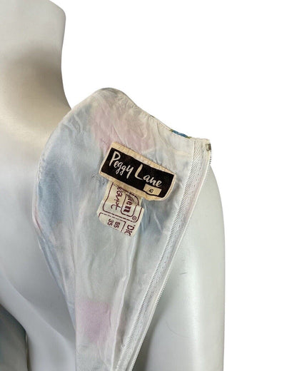 VINTAGE 60s 70s BLUE PINK WHITE DAISY FLOWER EMPIRE LINE MOD DRESS 10 12