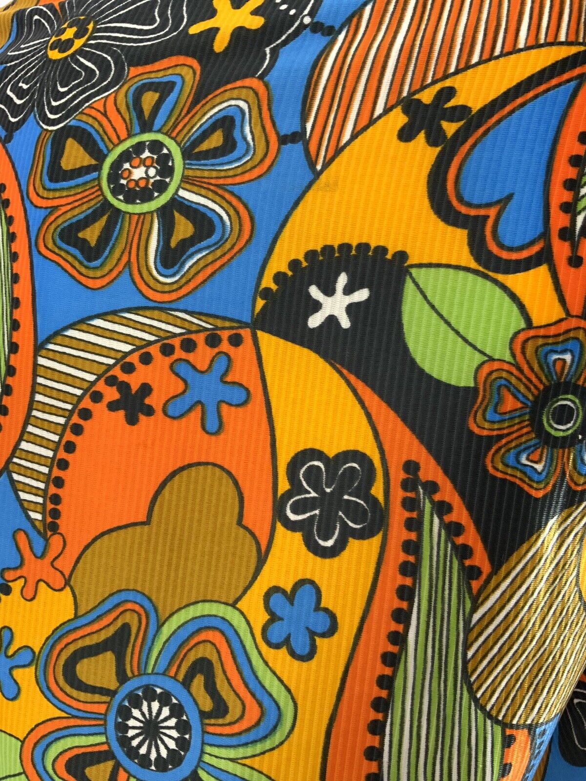 VTG 60s 70s YELLOW BLUE ORANGE PSYCHEDELIC FLORAL PAISLEY DAGGER SHIRT BLOUSE 16