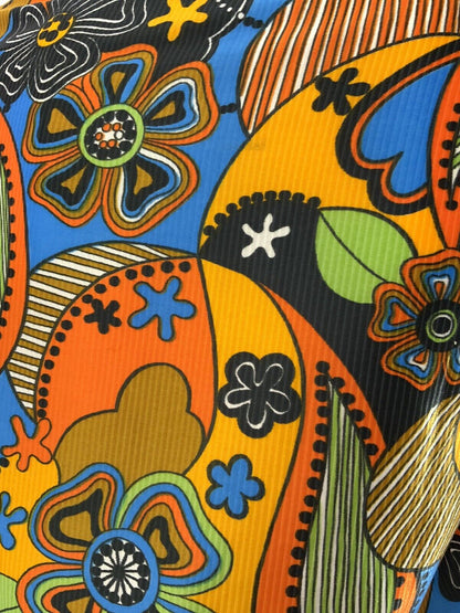 VTG 60s 70s YELLOW BLUE ORANGE PSYCHEDELIC FLORAL PAISLEY DAGGER SHIRT BLOUSE 16