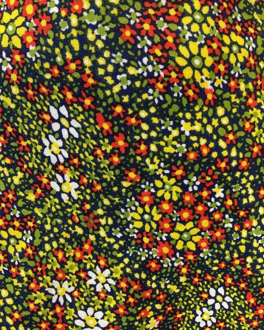 VINTAGE 60s 70s GREEN BLUE RED PSYCHEDELIC DITSY FLORAL HALTER MOD DRESS 12