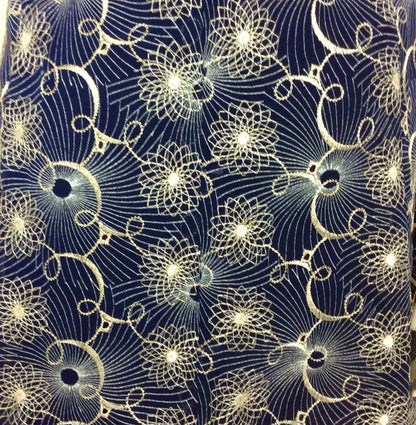 VINTAGE 1960S NAVY BLUE WHITE EMBROIDERED FLORAL SPIROGRAPH DRESS 10 12