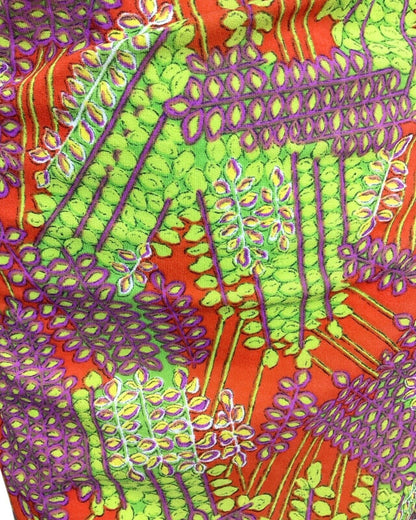 VINTAGE 60s 70s ORANGE GREEN PURPLE PSYCHEDELIC VINE LEAFY BOW MOD DRESS 12 14