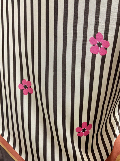 VINTAGE 60s 70s CREAM BROWN PINK STRIPED FLORAL WAVY MOD BOHO DAGGER SHIRT 8 10