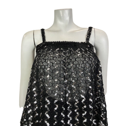 VINTAGE 70s 80s BLACK SILVER ZIG-ZAG SEQUIN STRAPPY DISCO STUDIO 54 TOP 8 10