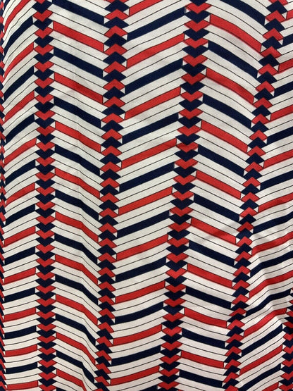 VINTAGE 60s 70s WHITE RED BLUE ZIG-ZAG GEOMETRIC DAGGER SHIRT MOD DRESS 12 14