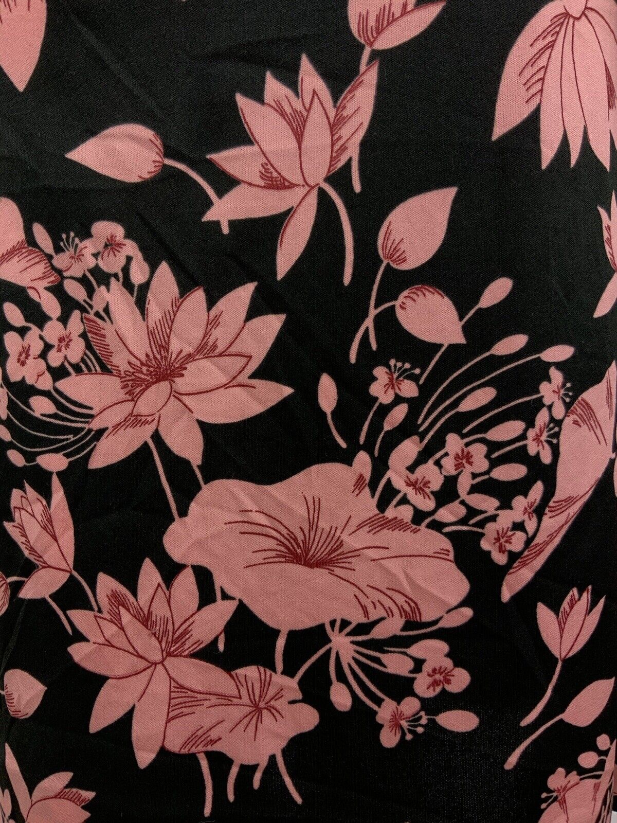 VTG 60s 70s BLACK BABY PINK RED FLORAL MANDARIN COLLAR BLOUSON SHIRT DRESS 12 14