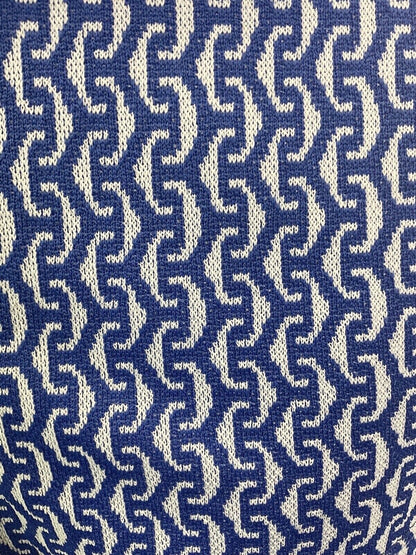 VINTAGE 60s 70s BLUE WHITE GEOMETRIC BELTED MOD HIGH-WAISTED SWIM SHORTS 8 10