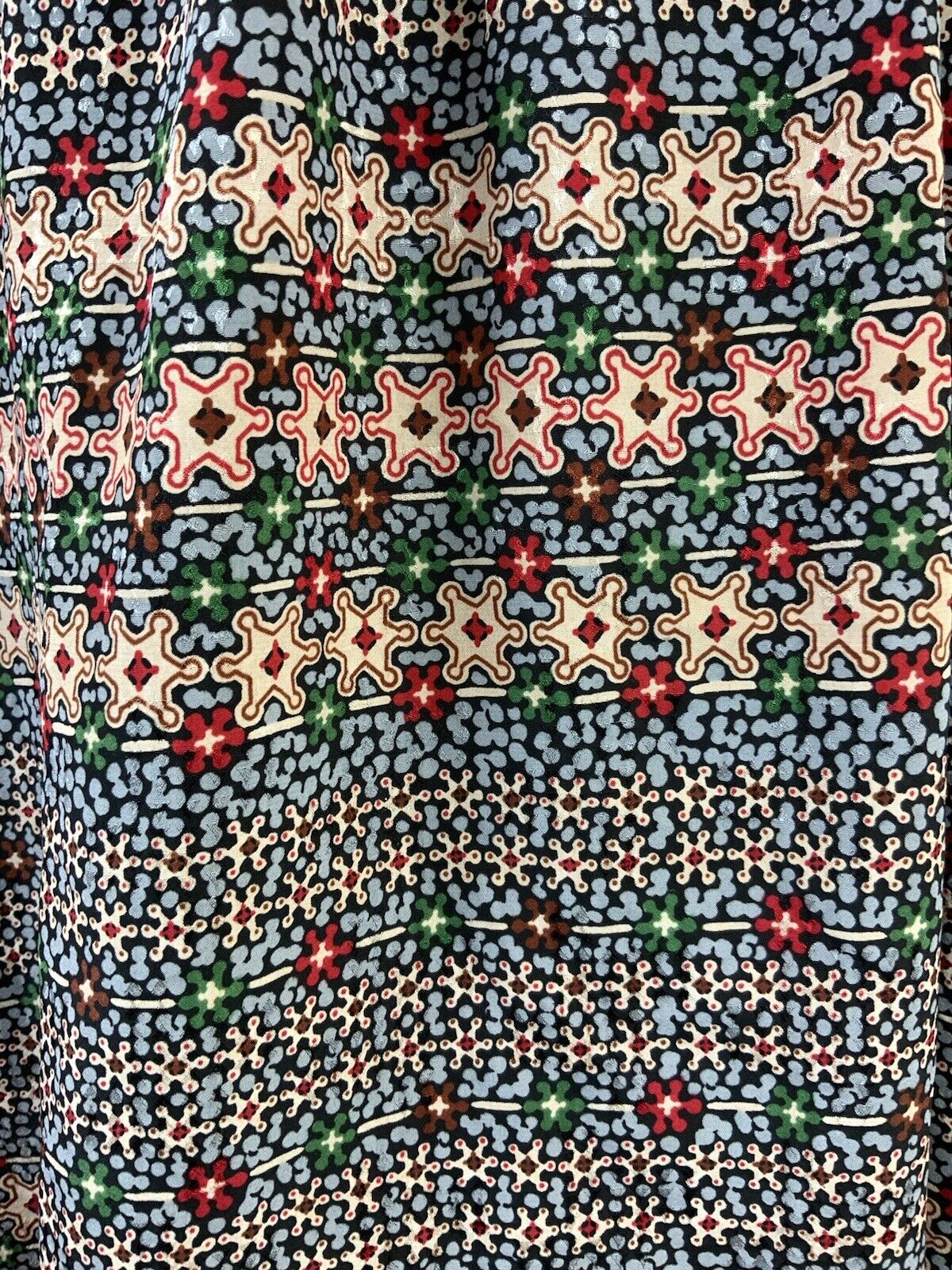 VINTAGE 60s 70s BLUE CREAM RED BLACK PSYCHEDELIC FLORAL DITSY SWING DRESS 8