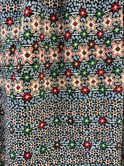 VINTAGE 60s 70s BLUE CREAM RED BLACK PSYCHEDELIC FLORAL DITSY SWING DRESS 8