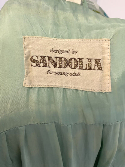 VTG 60s 70s GREEN BLUE YELLOW STRIPED FRUIT GRAPES MOD DAGGER SHIRT DRESS 8 10