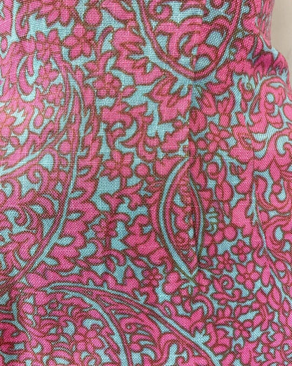 VINTAGE 60s 70s PINK BLUE PSYCHEDELIC ACANTHUS FLORAL PETER PAN COLLAR DRESS 10