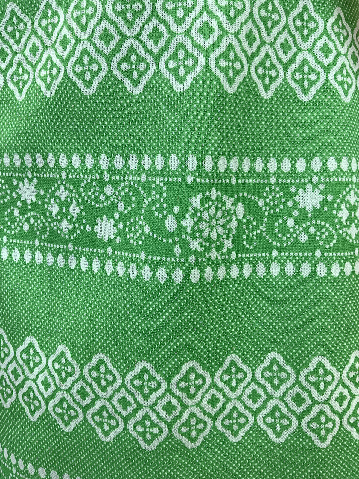 VTG 60s 70s APPLE GREEN WHITE STRIPED GEOMETRIC FLORAL SLEEVELESS DRESS 14 16