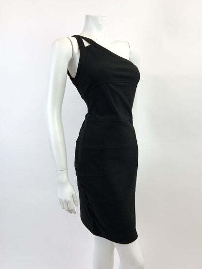 VINTAGE 70s STYLE 90s BLACK ONE SHOULDER WIGGLE PENCIL STUDIO 54 GLAM DRESS 8