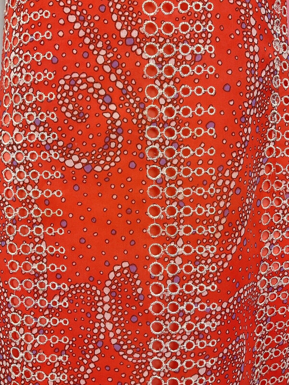 VINTAGE 60s 70s ORANGE WHITE PURPLE CUT-OUT SWIRL DOTTY MOD SHORT DRESS 8 10