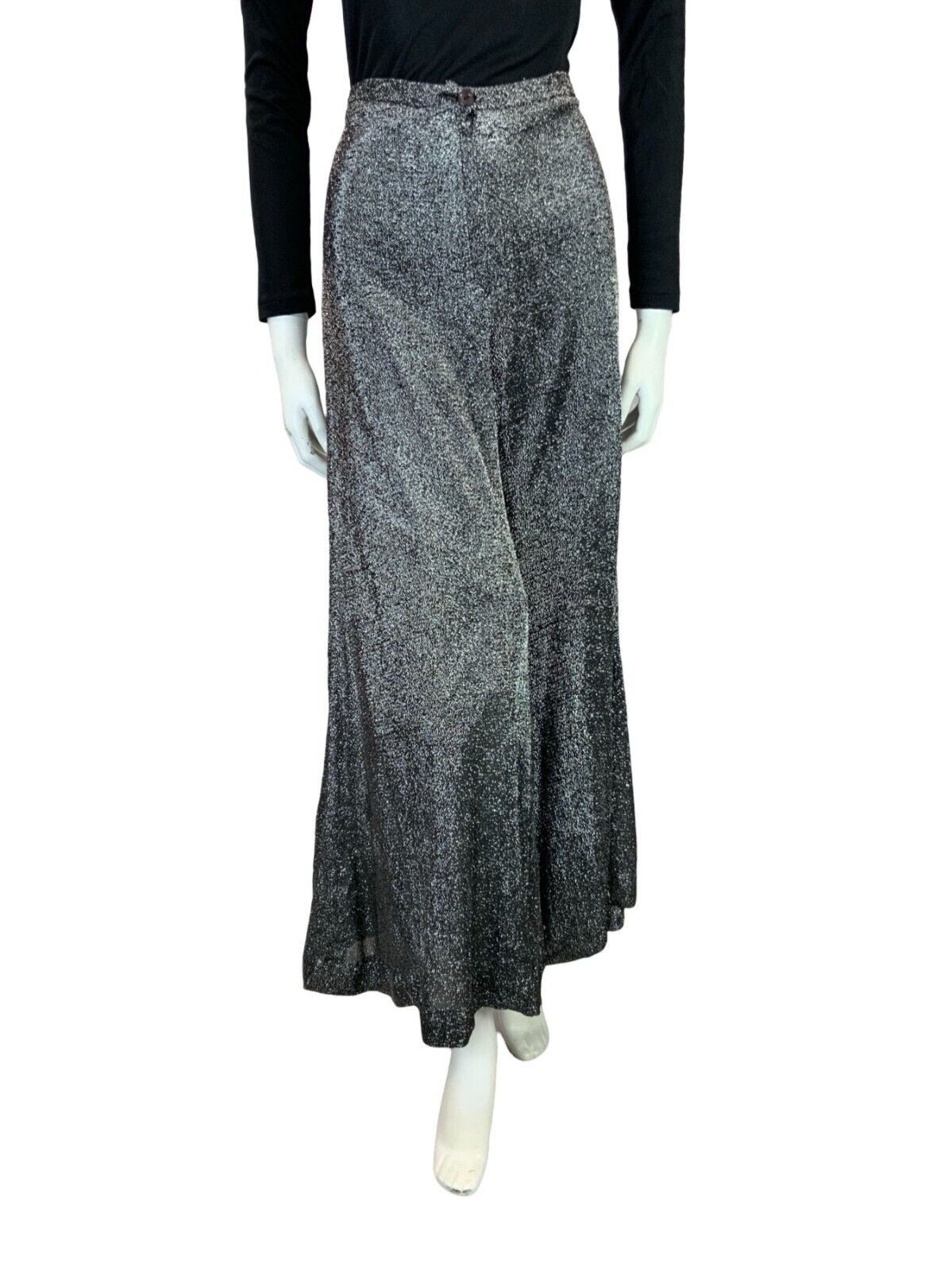 VTG 70S DISCO STUDIO 54 PARTY PALAZZO SILVER LUREX GLITTERY FLARE PANTS SIZE 14