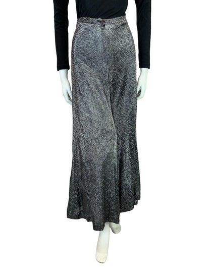 VTG 70S DISCO STUDIO 54 PARTY PALAZZO SILVER LUREX GLITTERY FLARE PANTS SIZE 14