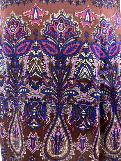 VTG 60s 70s PURPLE BROWN BLUE PSYCHEDELIC FLORAL DAGGER SHIRT DRESS 16 18