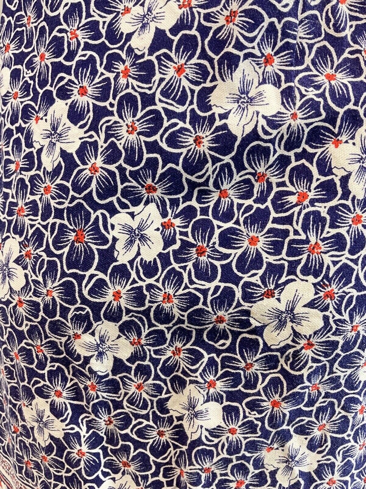 VINTAGE 60s 70s NAVY BLUE WHITE ORANGE RICRAC FLORAL SLEEVELESS MOD DRESS 10 12