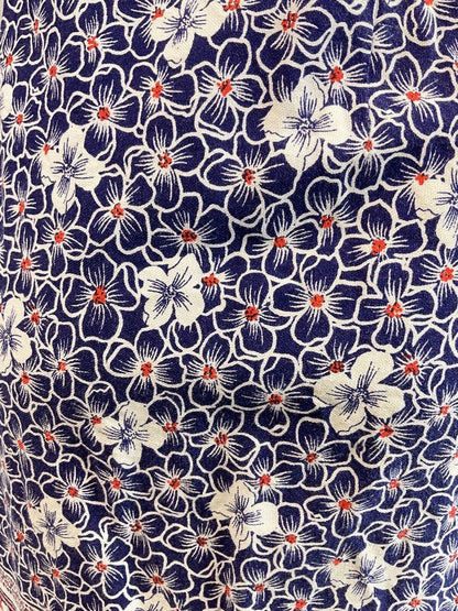 VINTAGE 60s 70s NAVY BLUE WHITE ORANGE RICRAC FLORAL SLEEVELESS MOD DRESS 10 12