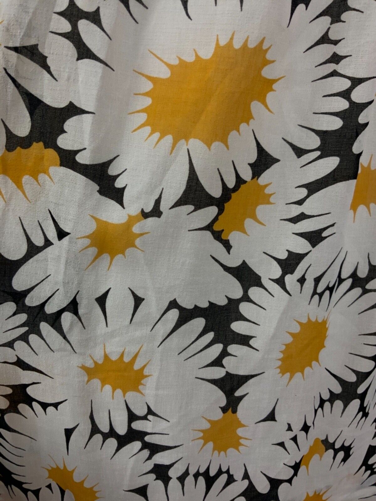 VTG 70s 80s WHITE BLACK YELLOW FLORAL DAISY SLEEVELESS SUMMER DRESS 16