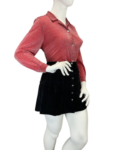 VINTAGE 60s 70s BRIGHT RED SILVER DISCO PARTY LUREX BLOUSE SHIRT 16 18