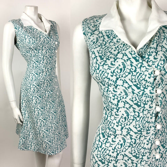 VINTAGE 60s 70s GREEN WHITE PAISLEY FLORAL WRAP DRESS 14