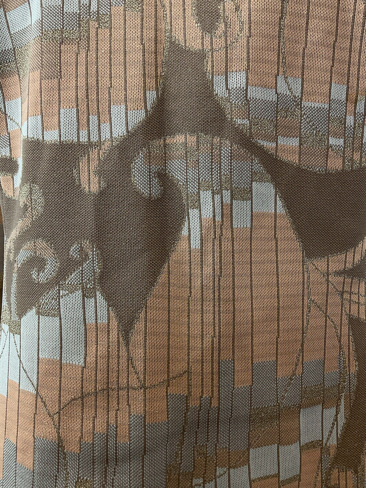 VTG 60s 70s ORANGE BROWN GOLD PSYCHEDELIC SWIRL STRIPED TURTLENECK DRESS 12 14