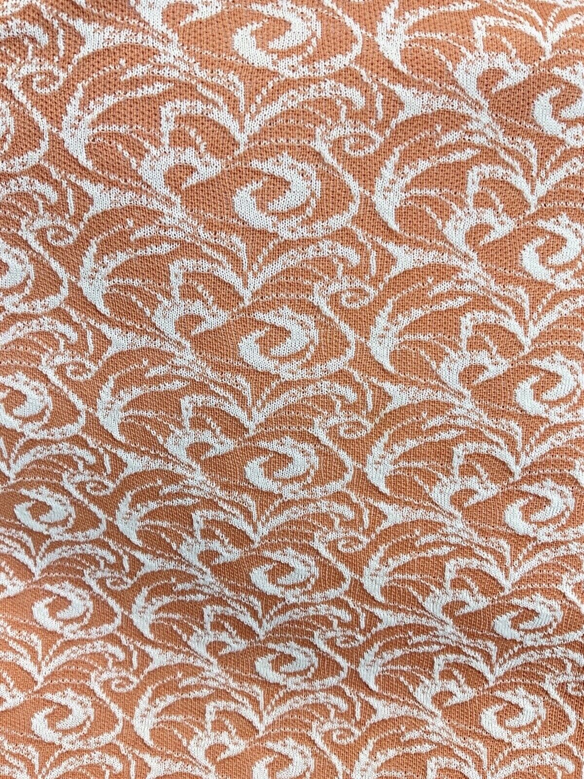 VINTAGE 60s 70s PEACH ORANGE WHITE SWIRL LONG-SLEEVE MOD SHORT DRESS 14 16