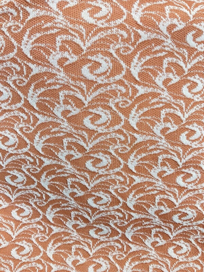 VINTAGE 60s 70s PEACH ORANGE WHITE SWIRL LONG-SLEEVE MOD SHORT DRESS 14 16