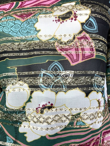 VINTAGE 60s 70s GREEN BLACK PINK GOLD PSYCHEDELIC FLORAL STRIPED SHEER TOP 12 14