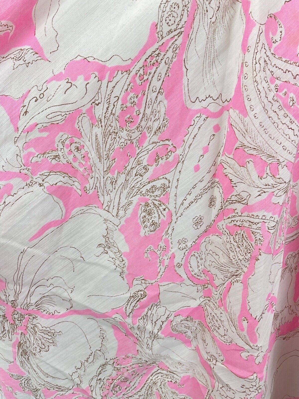 VINTAGE 60s 70s BRIGHT PINK WHITE FLORAL SCALLOPED SLEEVELESS DRESS 12 14