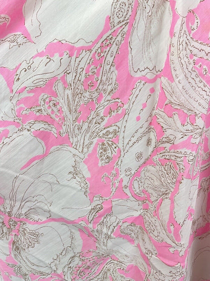 VINTAGE 60s 70s BRIGHT PINK WHITE FLORAL SCALLOPED SLEEVELESS DRESS 12 14