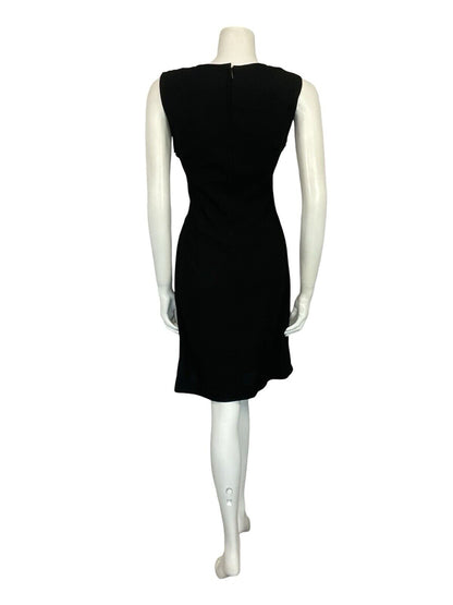 VTG 60S BLACK MOD WOOL DIAMANTE FAN PLEATED SLEEVELESS PARTY MINI DRESS 10