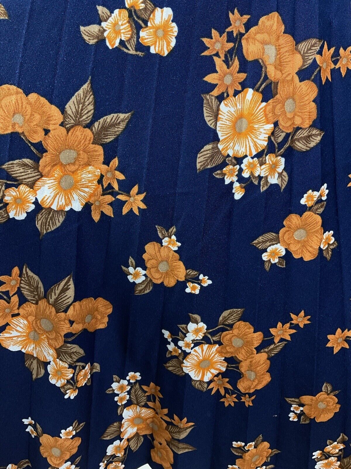 VTG 60s 70s BLUE ORANGE BROWN WHITE FLORAL PLEATED WING COLLAR SHIRT DRESS 12