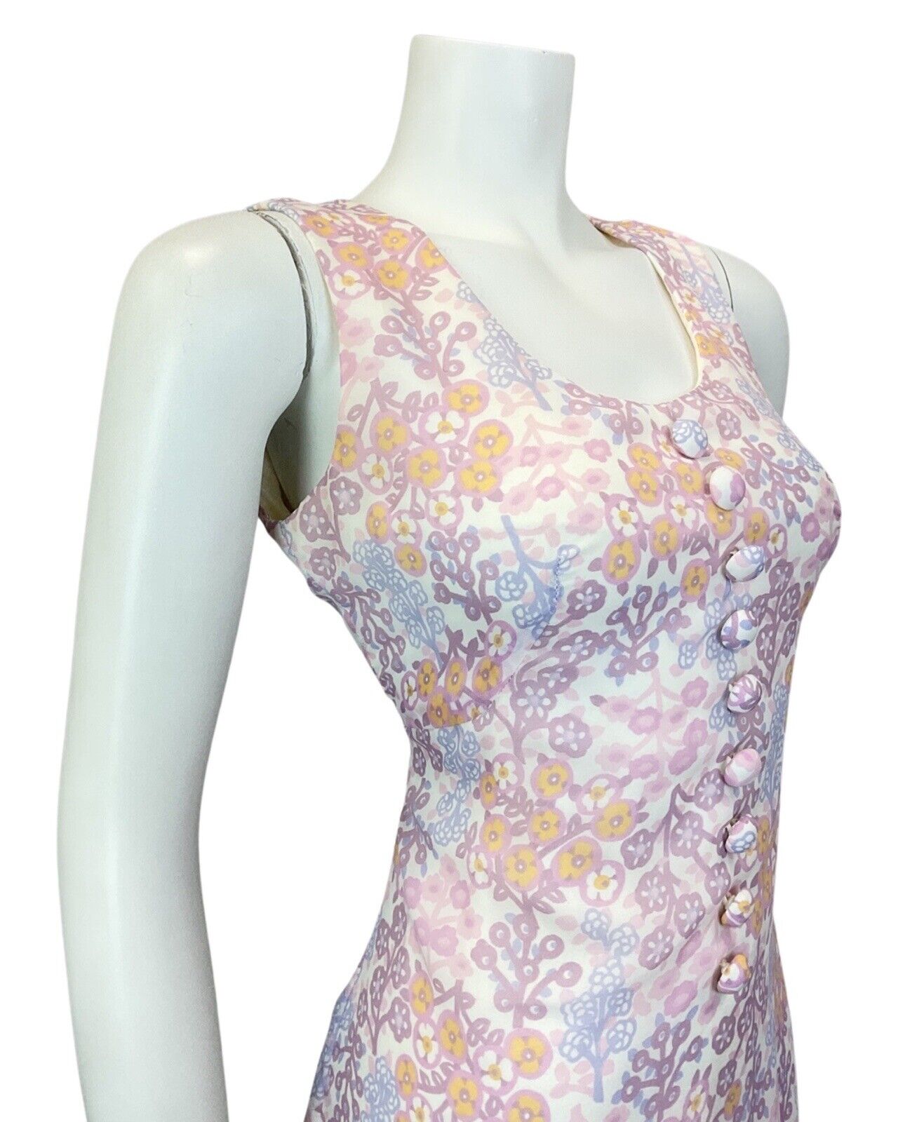 VTG 60s 70s PURPLE WHITE ORANGE FLORAL RUFFLED BETTY BARCLAY SUMMER DRESS 10