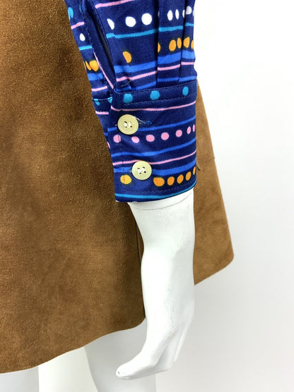 VTG 70s 90s BLUE PINK ORANGE WHITE STRIPED DOTTY PSYCHEDELIC DAGGER SHIRT 8 10