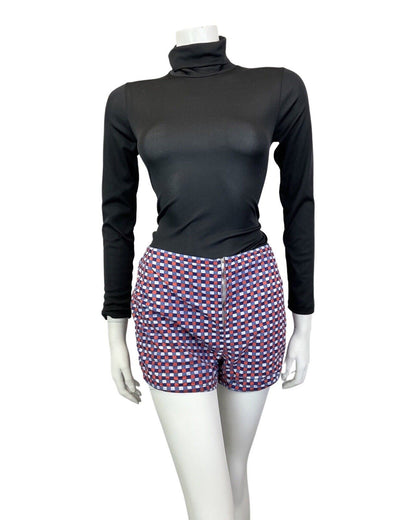 VINTAGE 60s 70s BLUE WHITE RED CHECKED ZIP-UP HIGHWAISTED MOD GOGO SHORTS 10