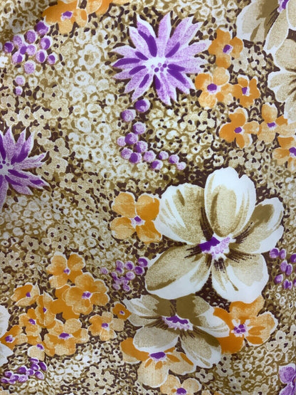 VTG 60s 70s CREAM BROWN PURPLE ORANGE FLORAL DITSY SWEETHEART TEA DRESS 10 12