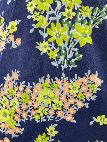 VINTAGE 60s 70s BLUE GREEN PINK FLORAL BLOSSOM WING COLLAR SHIRT BLOUSE 12 14