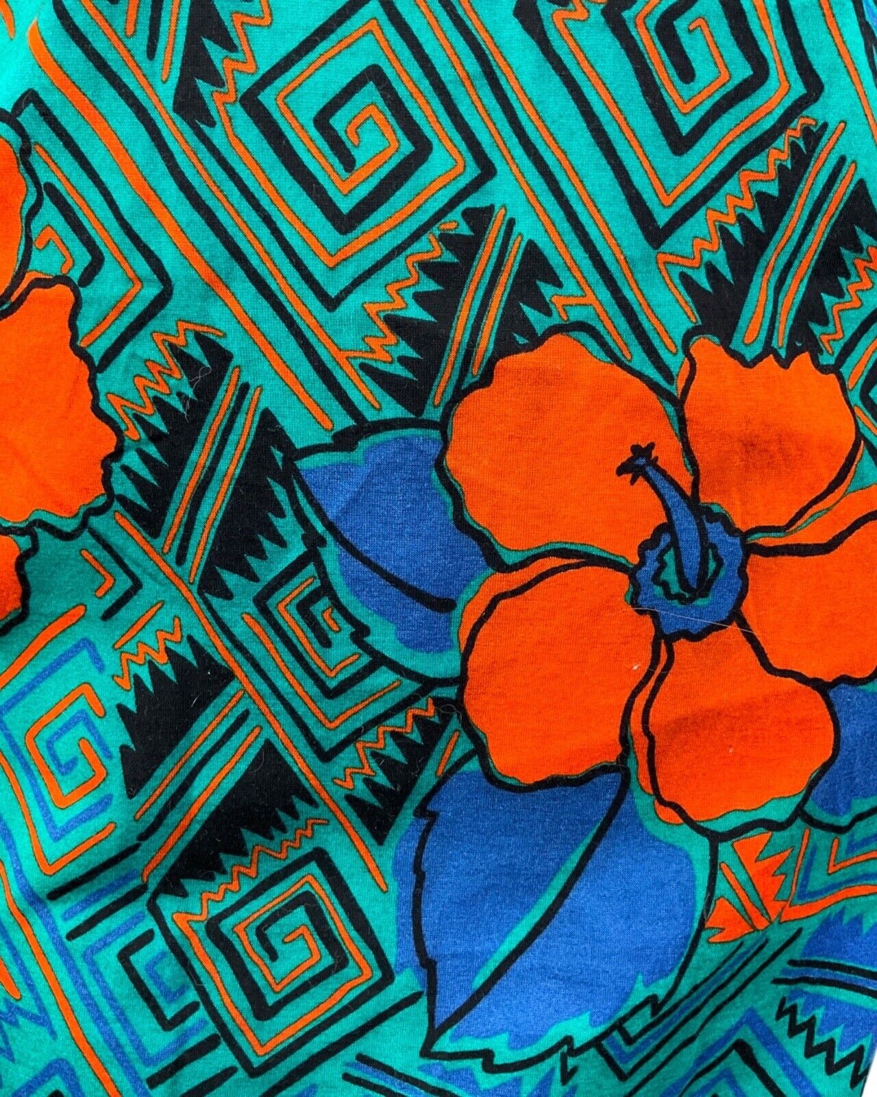 VINTAGE 60s 70s GREEN BLUE ORANGE HAWAIIAN FLORAL GEOMETRIC SUN DRESS 10
