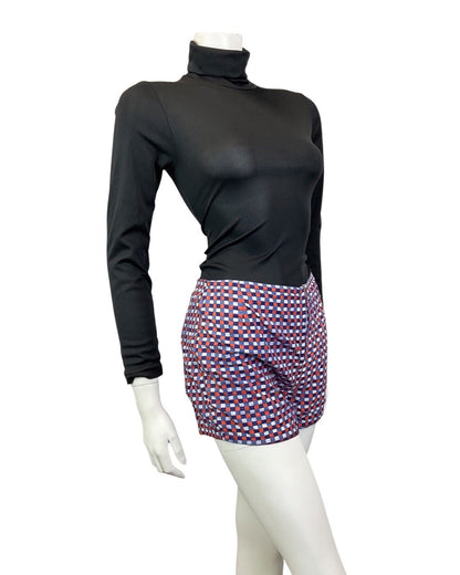 VINTAGE 60s 70s BLUE WHITE RED CHECKED ZIP-UP HIGHWAISTED MOD GOGO SHORTS 10