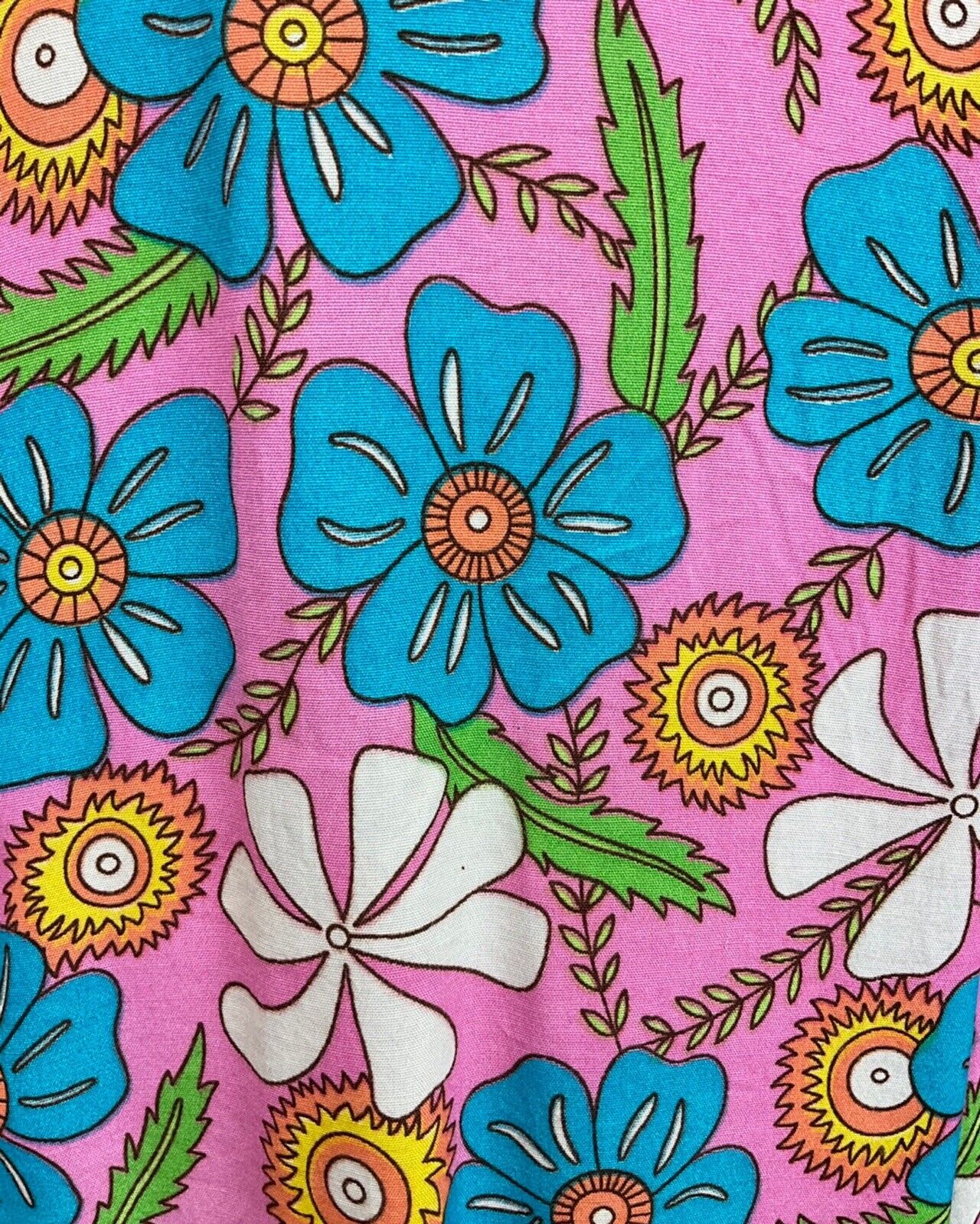 VINTAGE 60s 70s PINK BLUE WHITE HAWAIIAN FLORAL STRAPPY SUN DRESS 12 14