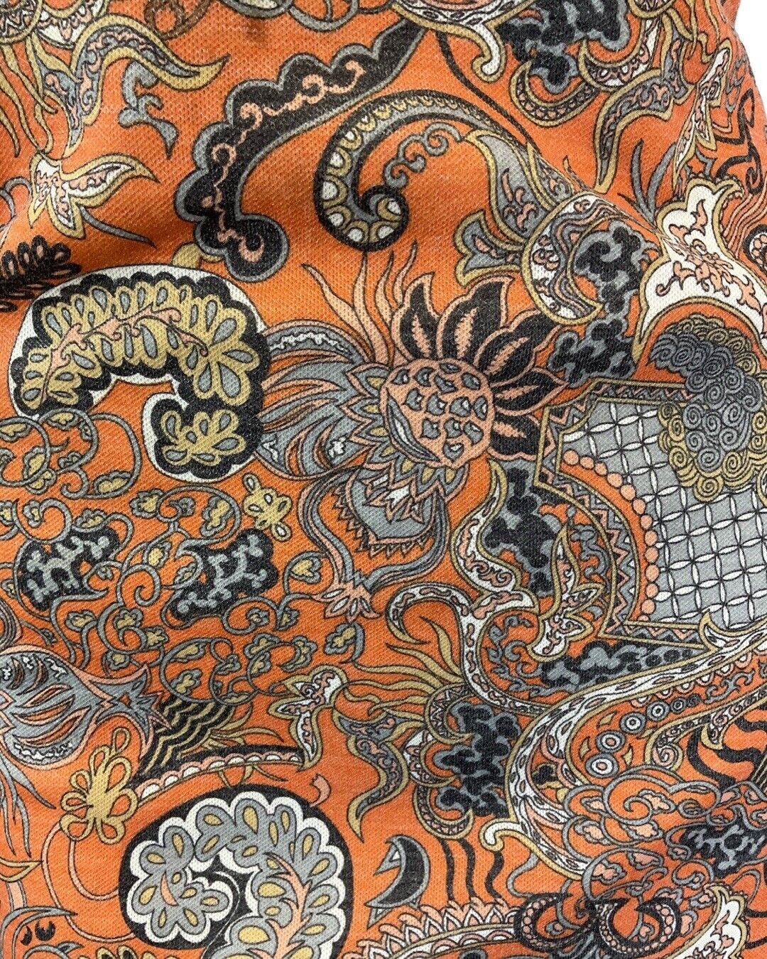 VINTAGE 60s 70s ORANGE GREY BLUE PSYCHEDELIC PAISLEY FLORAL DRESS 14 16