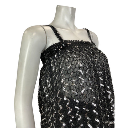 VINTAGE 70s 80s BLACK SILVER ZIG-ZAG SEQUIN STRAPPY DISCO STUDIO 54 TOP 8 10